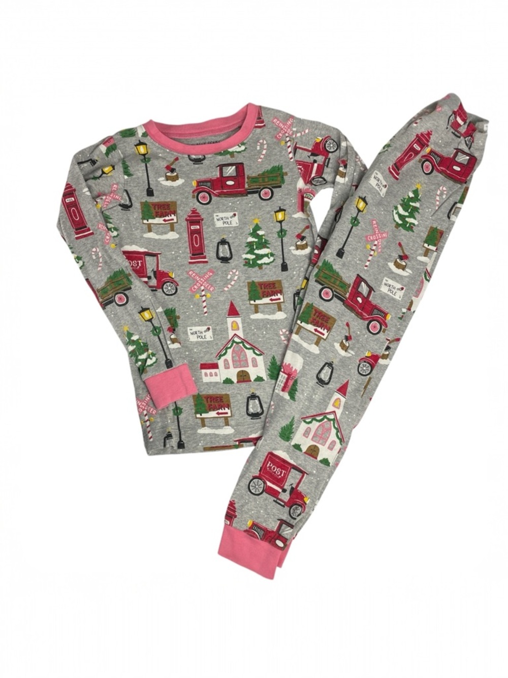 Little Blue House Kids Pink Holiday Christmas Village 2 Piece Pajama Set Size 6